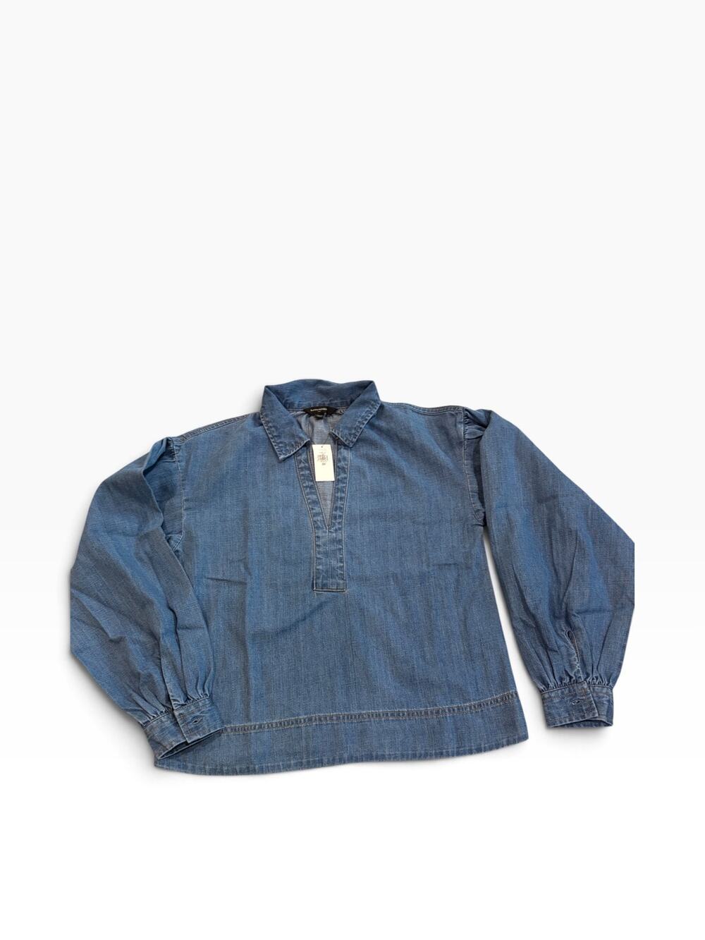 Banana Republic Factory Blue Denim Johnny-Collar Popover Top Blouse - XXS NWT